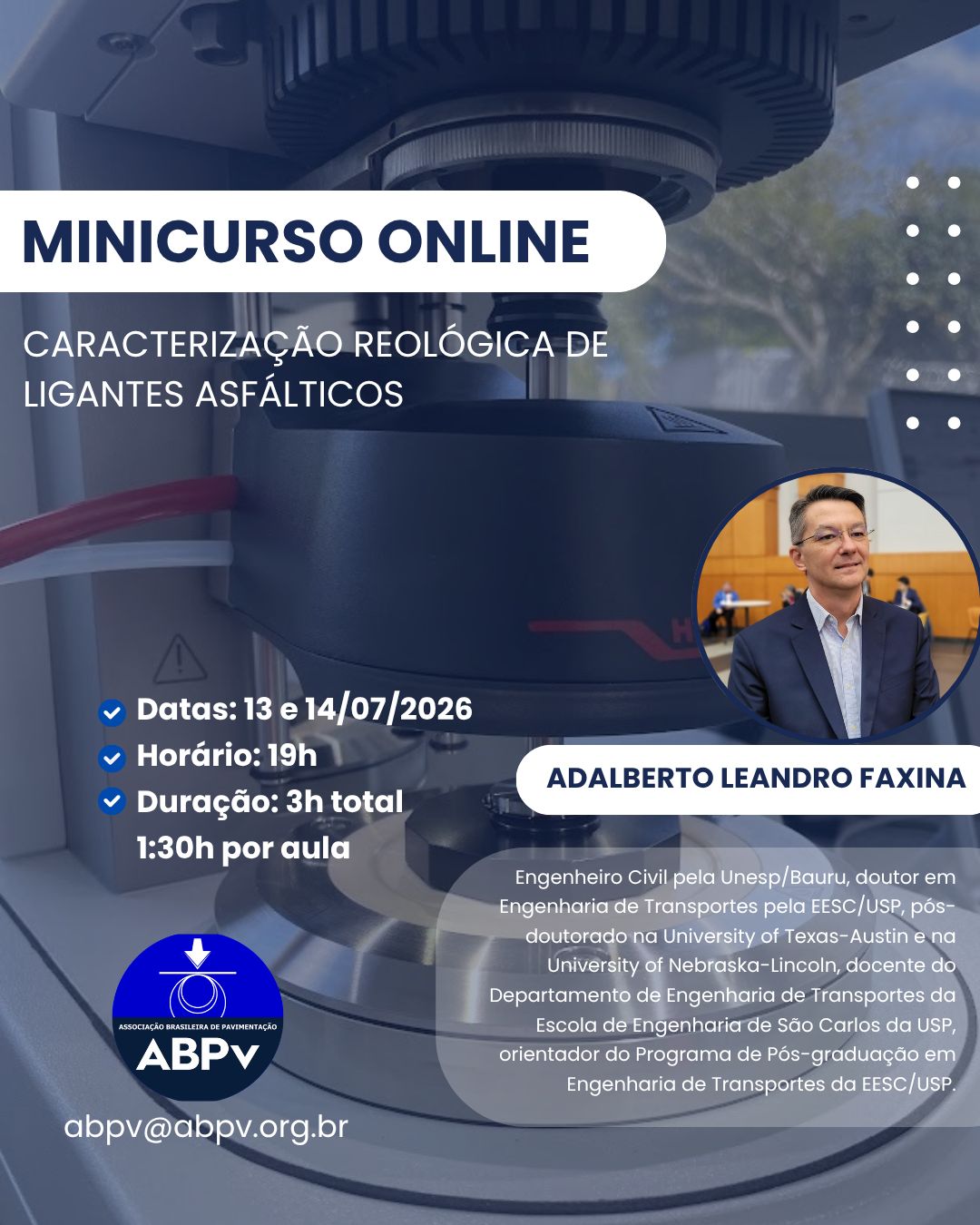 Minicurso online e ao vivo: Caracterização Reológica de Ligantes Asfálticos